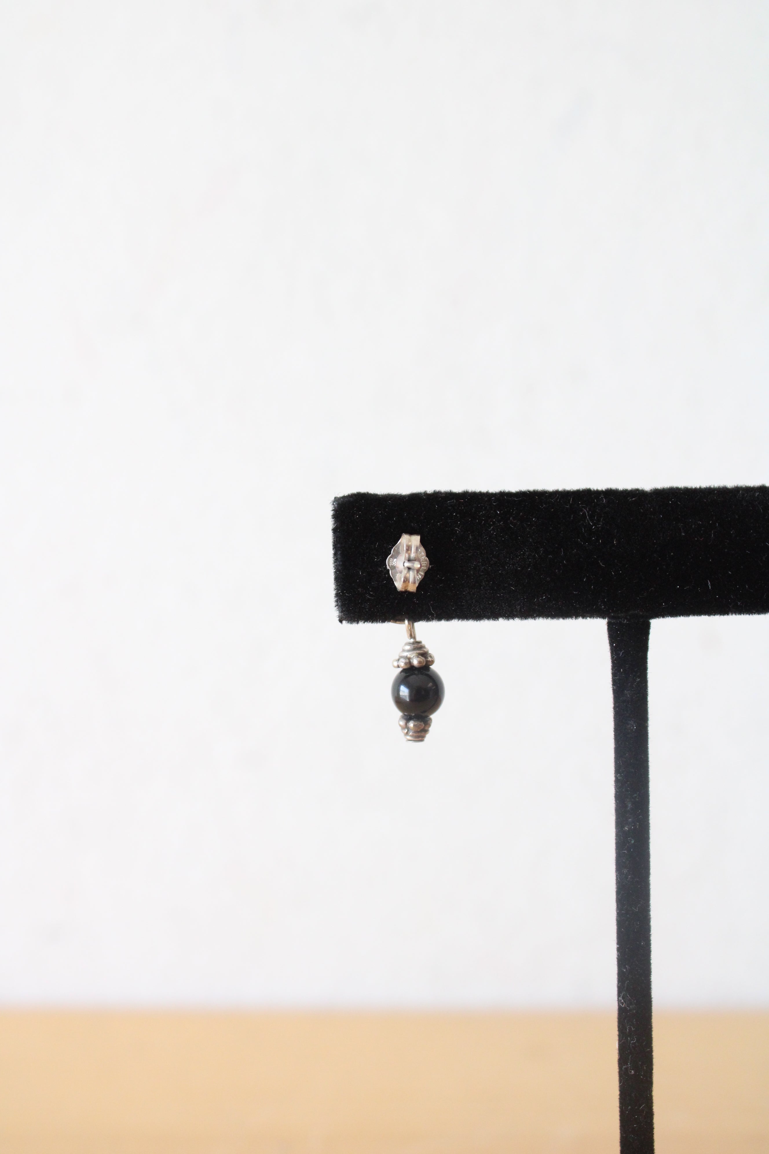 Moon & Star Black Beaded Sterling Silver Drop Earrings