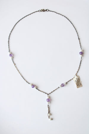 Purple Glass Beaded Sterling Silver Necklace