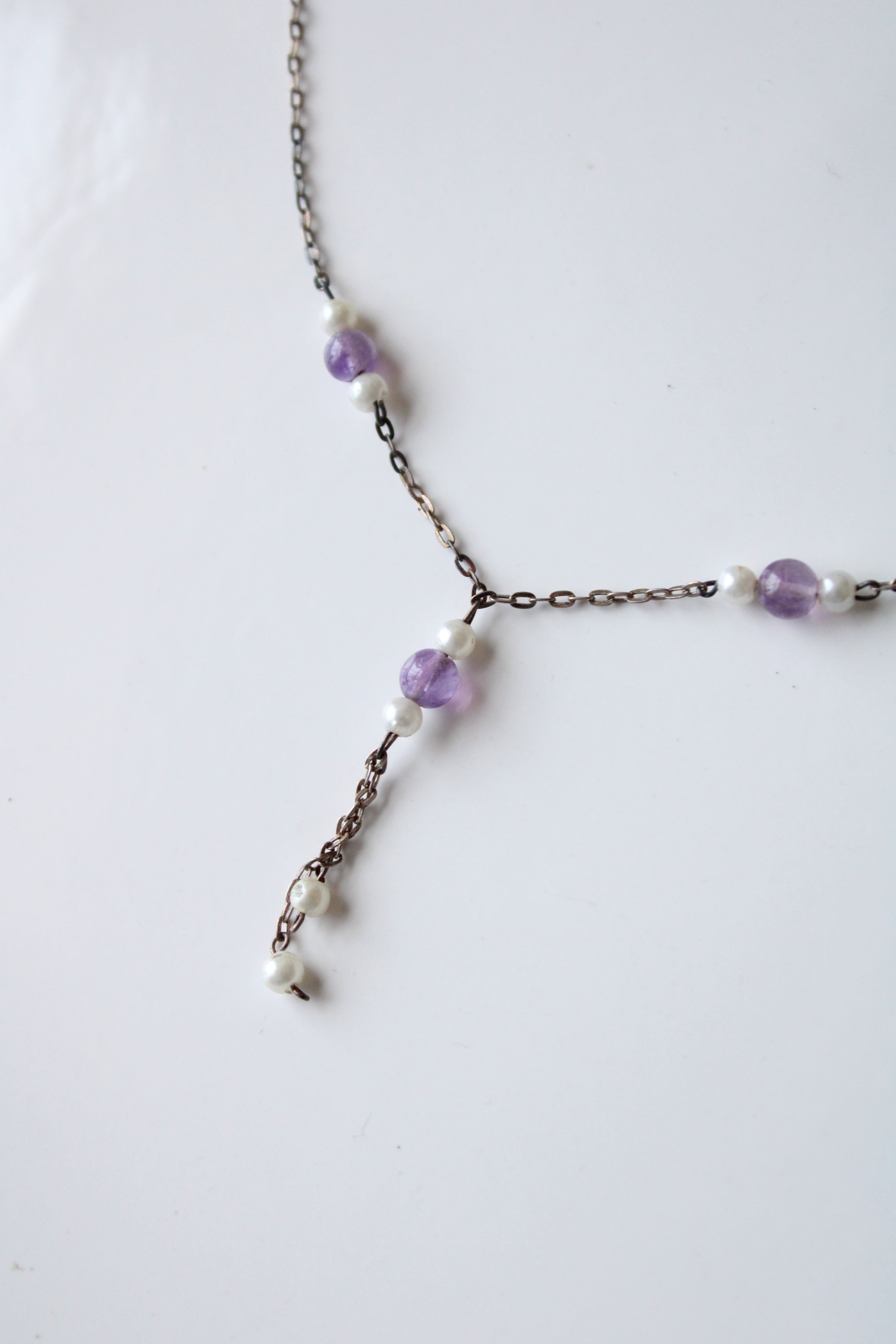 Purple Glass Beaded Sterling Silver Necklace