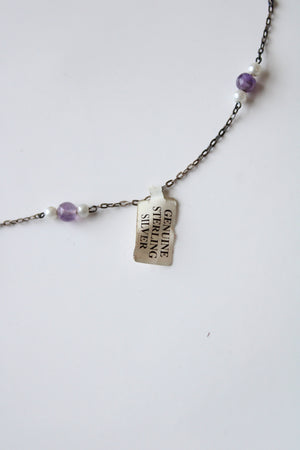 Purple Glass Beaded Sterling Silver Necklace