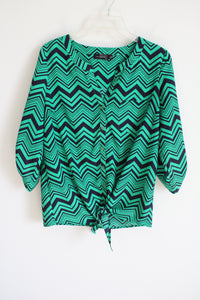 The Limited Green Navy Blue Chevron Blouse | S