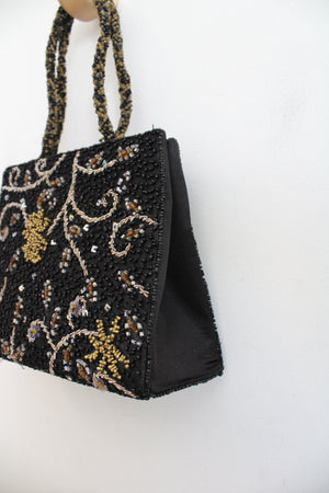 Vintage Moyna Black Beaded Small Handbag