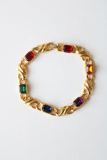 Multi-Colored Rhinestone Gold Chain Bracelet