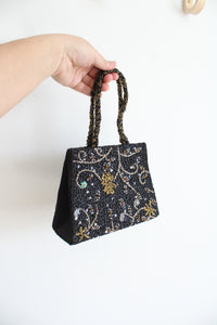 Vintage Moyna Black Beaded Small Handbag