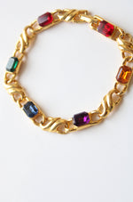 Multi-Colored Rhinestone Gold Chain Bracelet