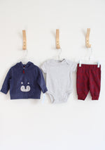 NEW Carter's Red Gray & Blue Onesie Sweatpant & Jacket 3-Piece Set | 3 MO