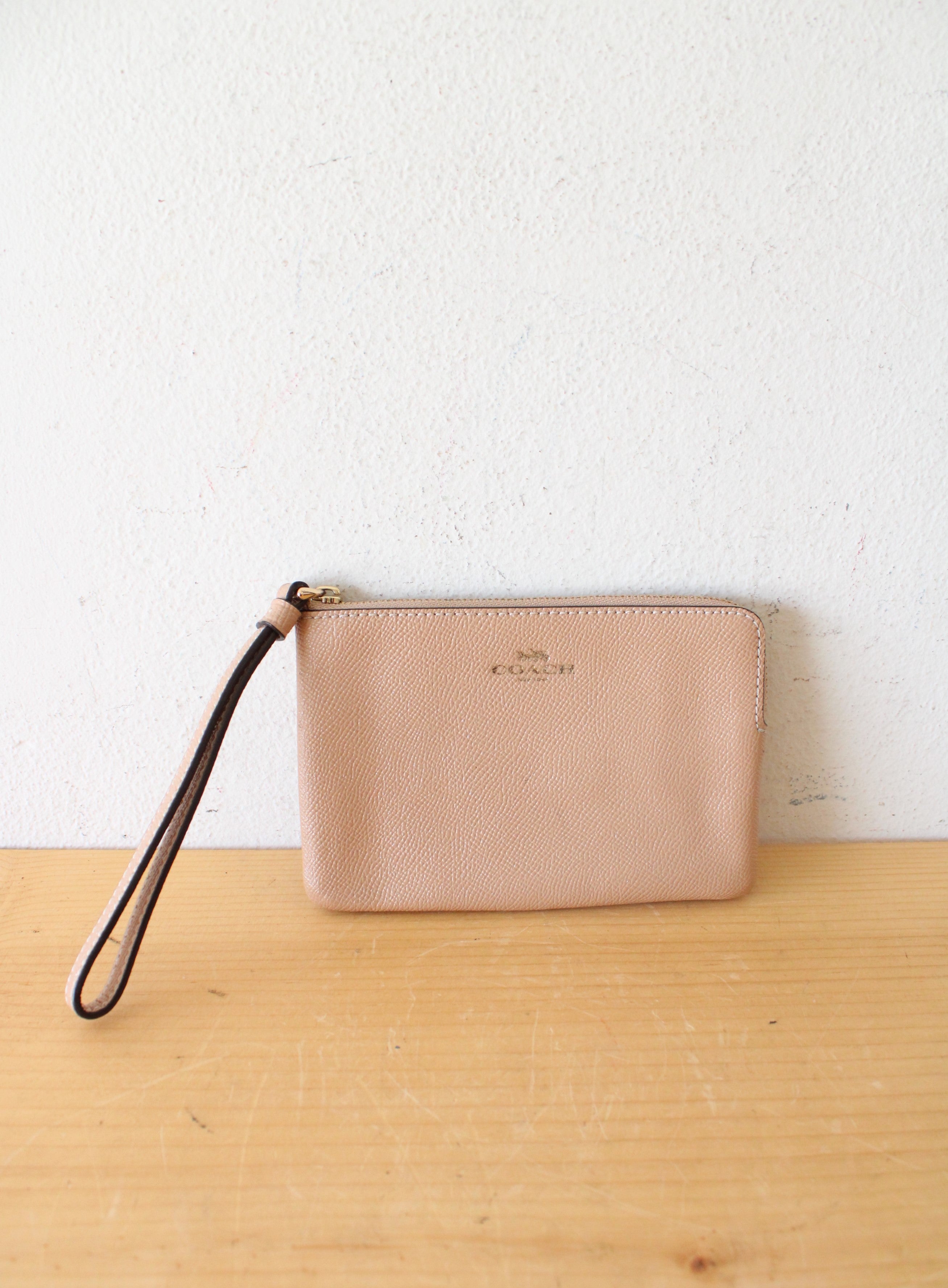 Coach Light Pink Shimmer Corner Zip Wristlet