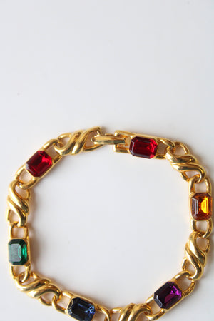 Multi-Colored Rhinestone Gold Chain Bracelet