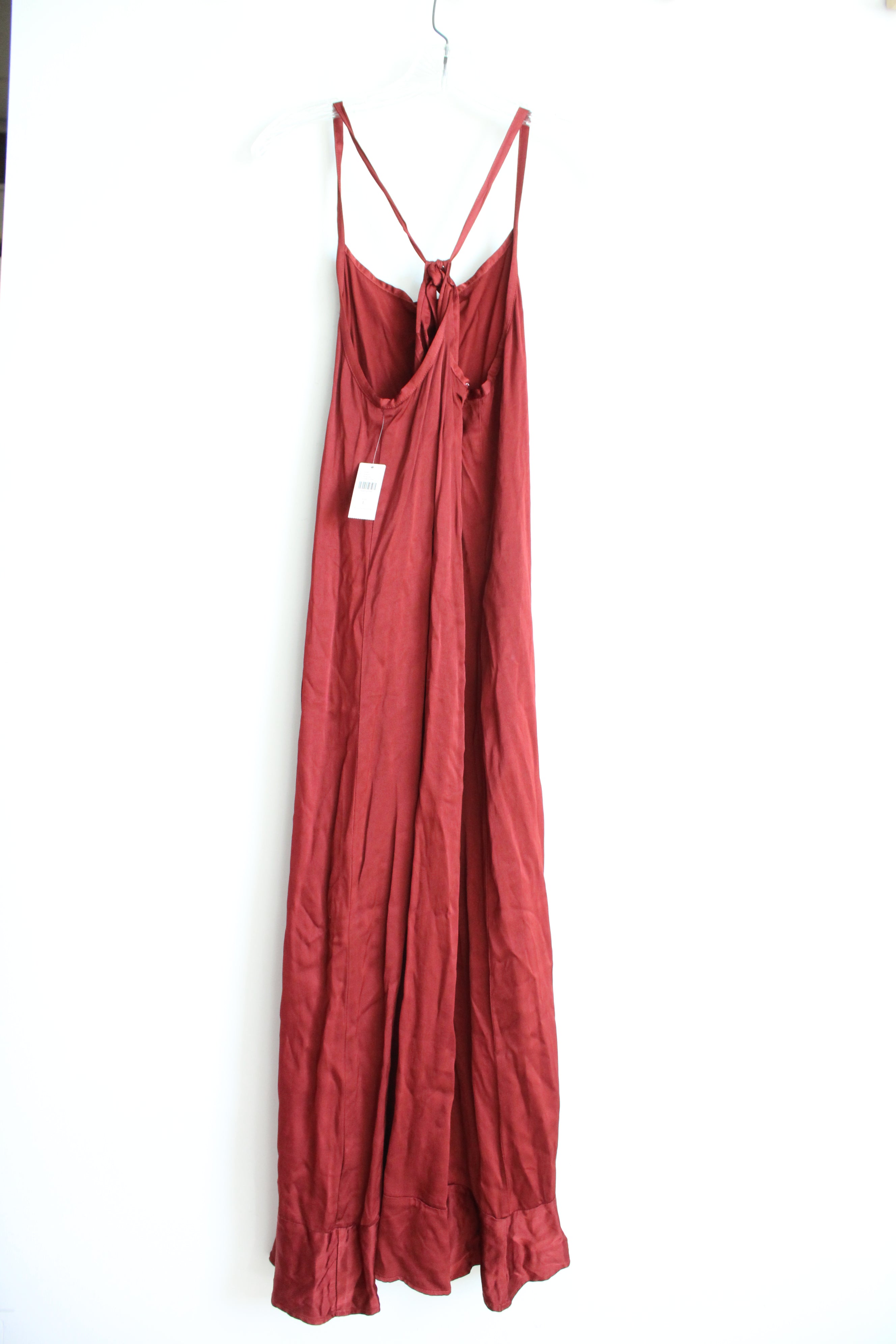 NEW Lacausa Anthropologie Crimson Cranberry Satin Maxi Dress | L