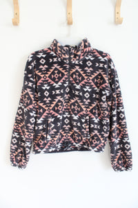 Old Navy Pink Orange & White Patterned Gray Soft Fuzzy Jacket | Youth XL (14/16)