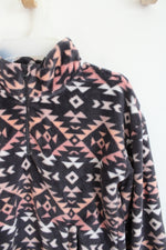 Old Navy Pink Orange & White Patterned Gray Soft Fuzzy Jacket | Youth XL (14/16)