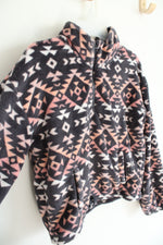 Old Navy Pink Orange & White Patterned Gray Soft Fuzzy Jacket | Youth XL (14/16)