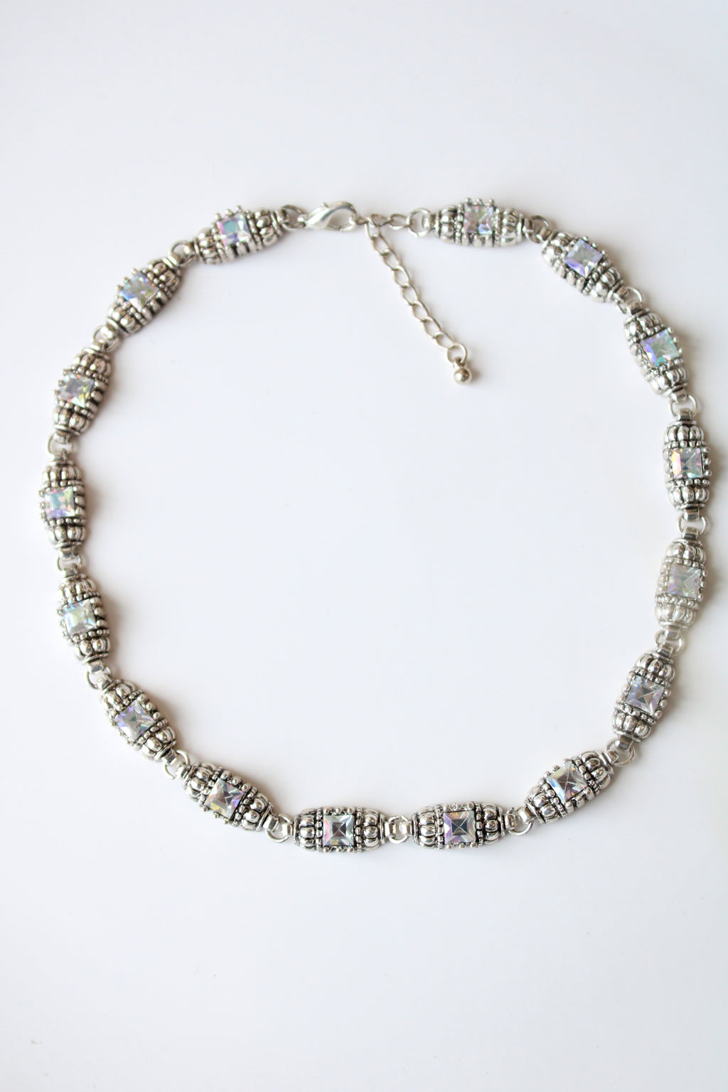 Silver Iridescent Clear Stone Necklace