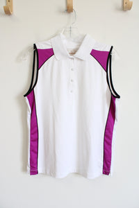 EP Pro Tour Tech White & Pink Athletic Polo Tank | M