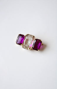 Avon Purple Clear Stone Gold Brooch Pin