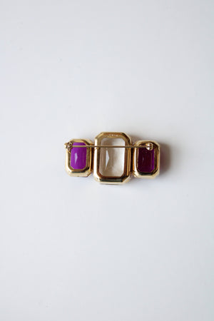 Avon Purple Clear Stone Gold Brooch Pin