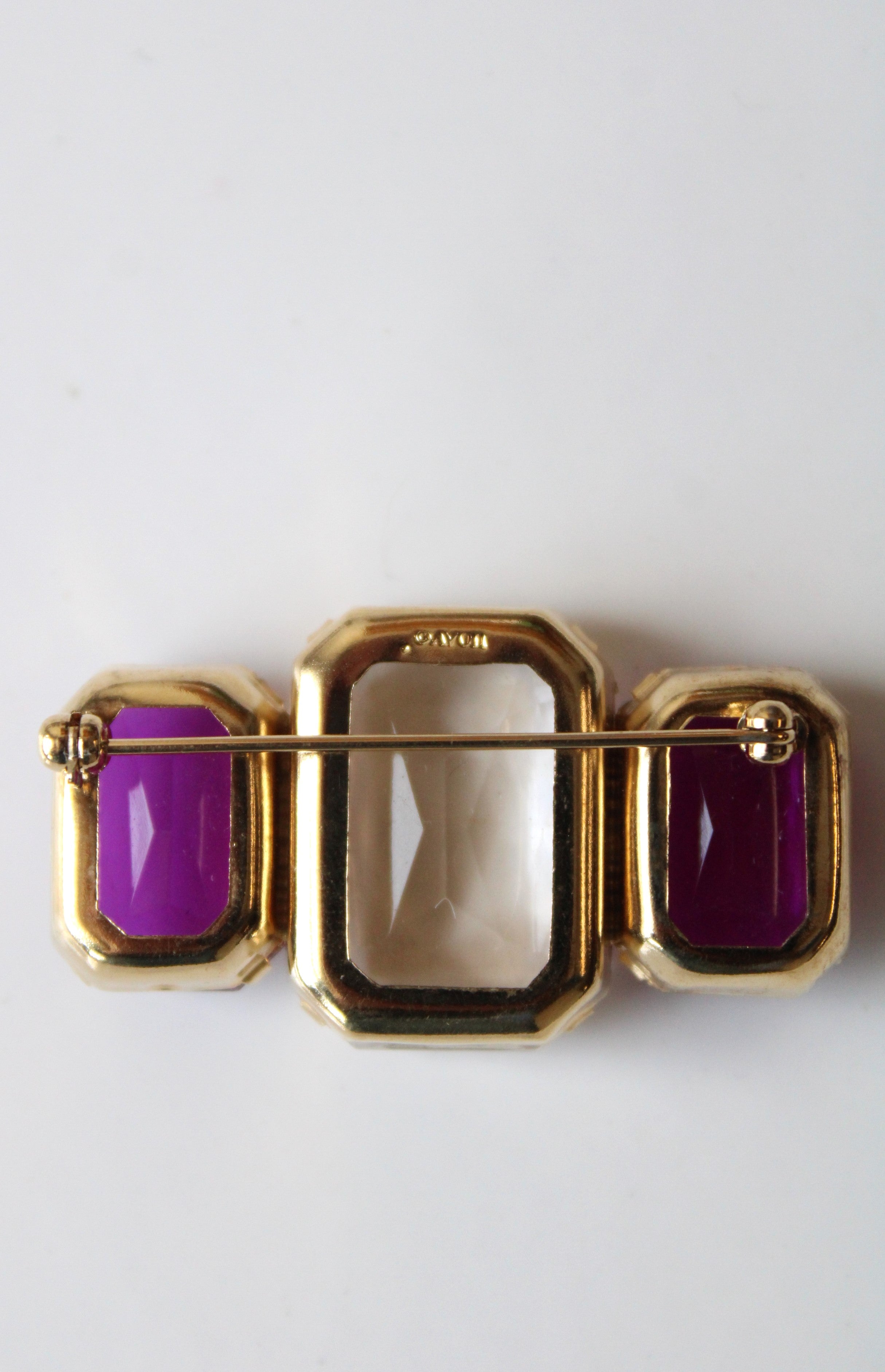 Avon Purple Clear Stone Gold Brooch Pin