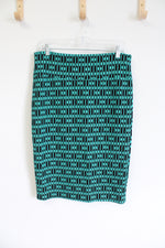 LuLaRoe Black Blue Patterned Fitted Skirt | XL