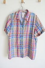 Alfred Dunner Blue Plaid Button Down Shirt | XL