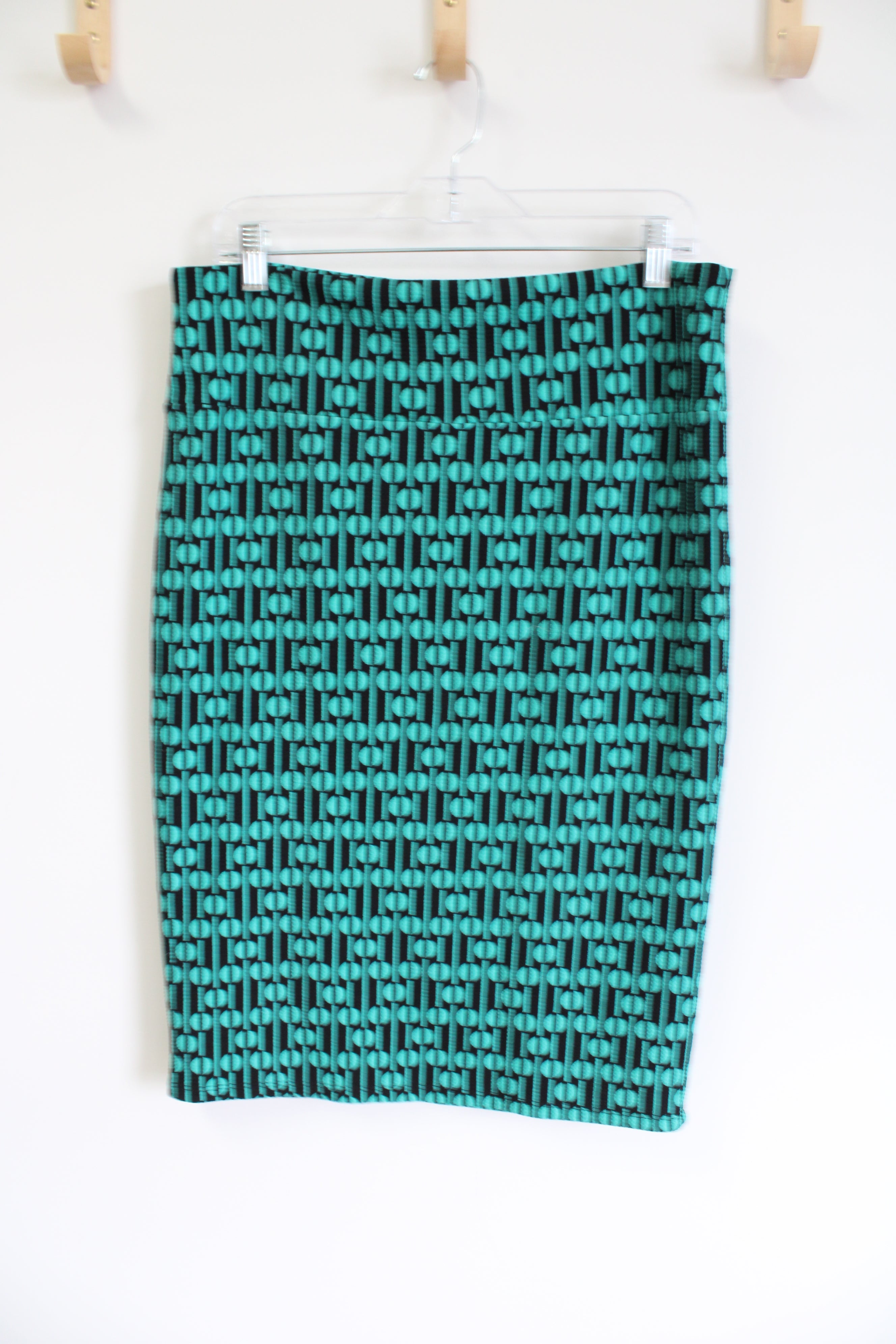 LuLaRoe Black Blue Patterned Fitted Skirt | XL