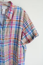 Alfred Dunner Blue Plaid Button Down Shirt | XL