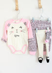 DDG Darlings Pink White & Black Cat Onesie Pants Tights & Socks 4-Piece Set | 3-6 MO