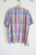 Alfred Dunner Blue Plaid Button Down Shirt | XL