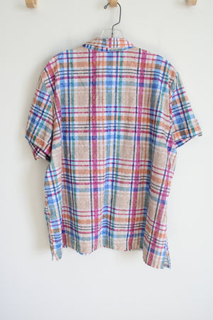 Alfred Dunner Blue Plaid Button Down Shirt | XL