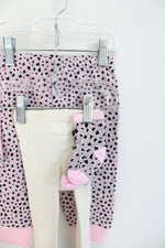 DDG Darlings Pink White & Black Cat Onesie Pants Tights & Socks 4-Piece Set | 3-6 MO