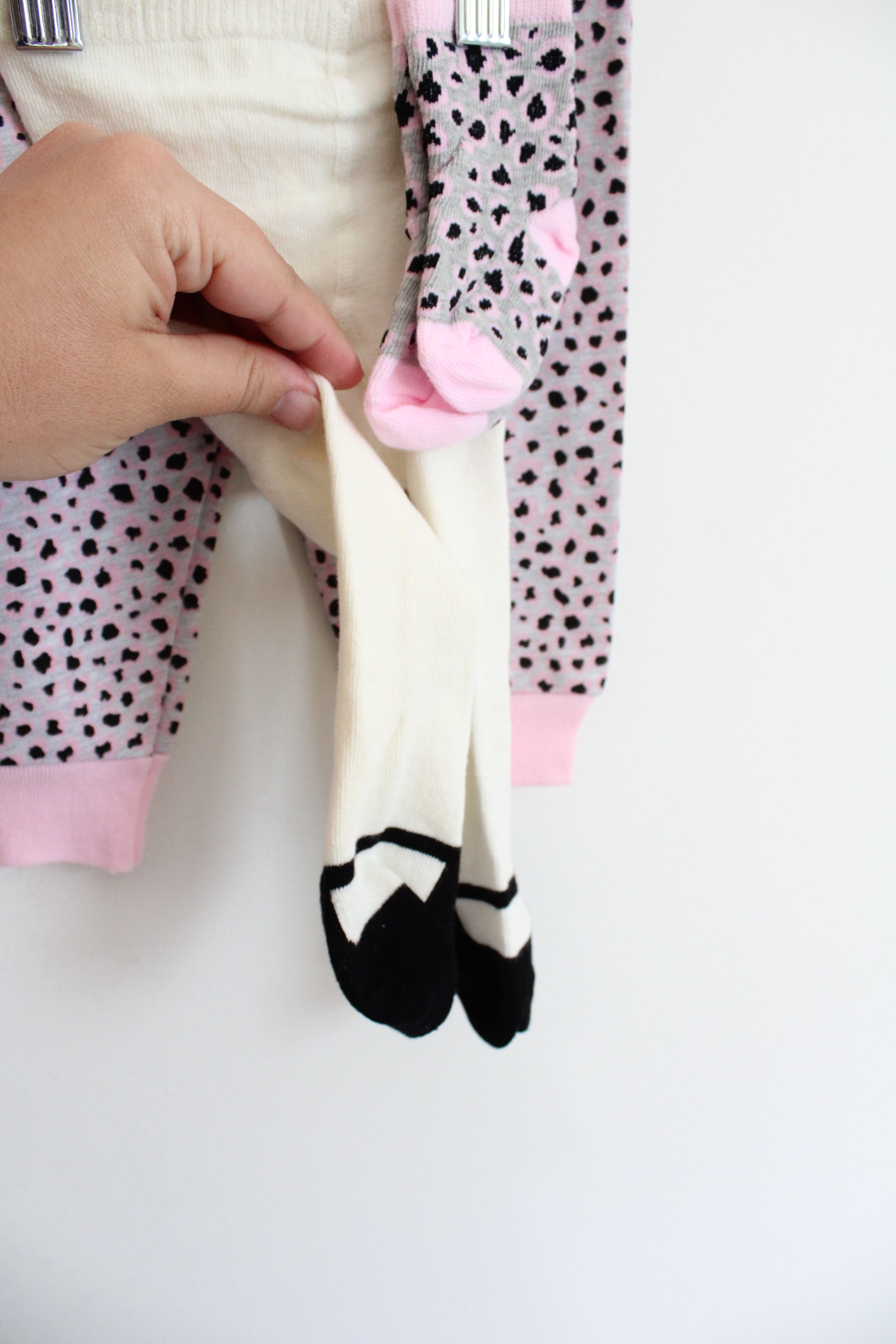 DDG Darlings Pink White & Black Cat Onesie Pants Tights & Socks 4-Piece Set | 3-6 MO