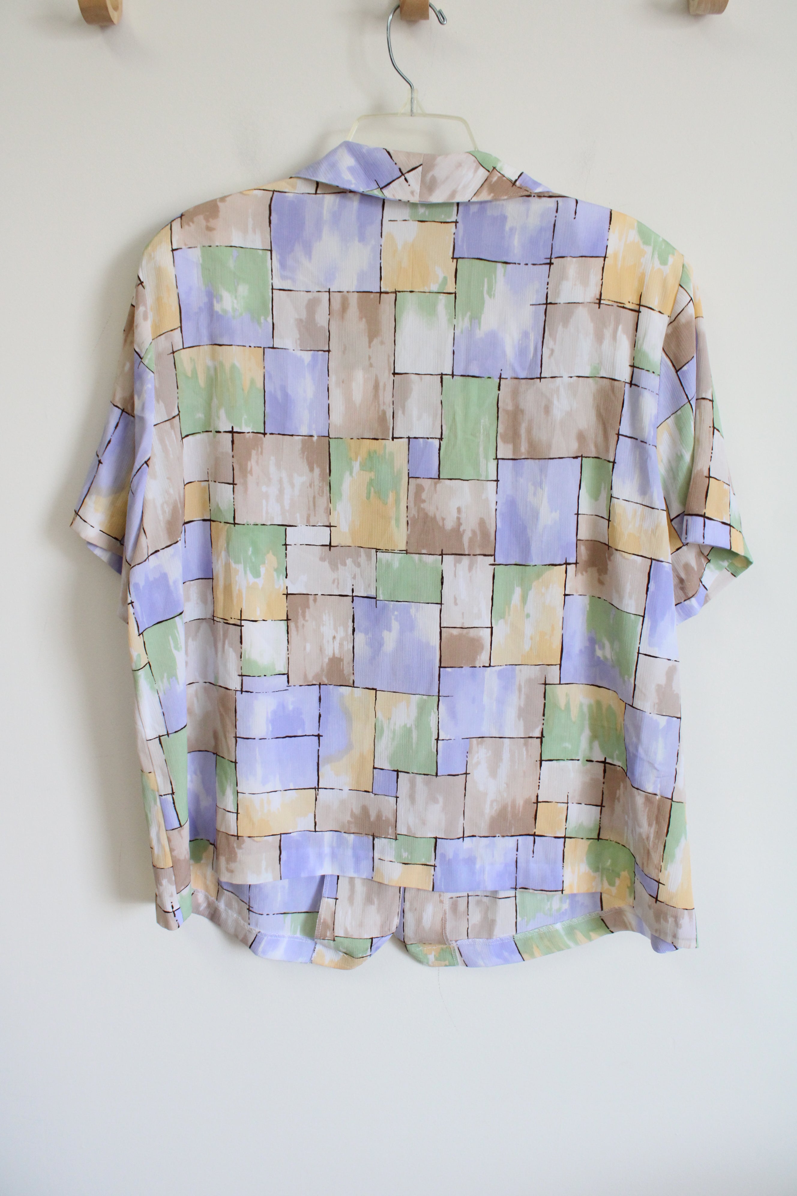 Alfred Dunner Purple Brown Green Square Patterned Button Down Top | 20W