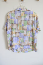 Alfred Dunner Purple Brown Green Square Patterned Button Down Top | 20W