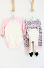 DDG Darlings Pink White & Black Cat Onesie Pants Tights & Socks 4-Piece Set | 3-6 MO