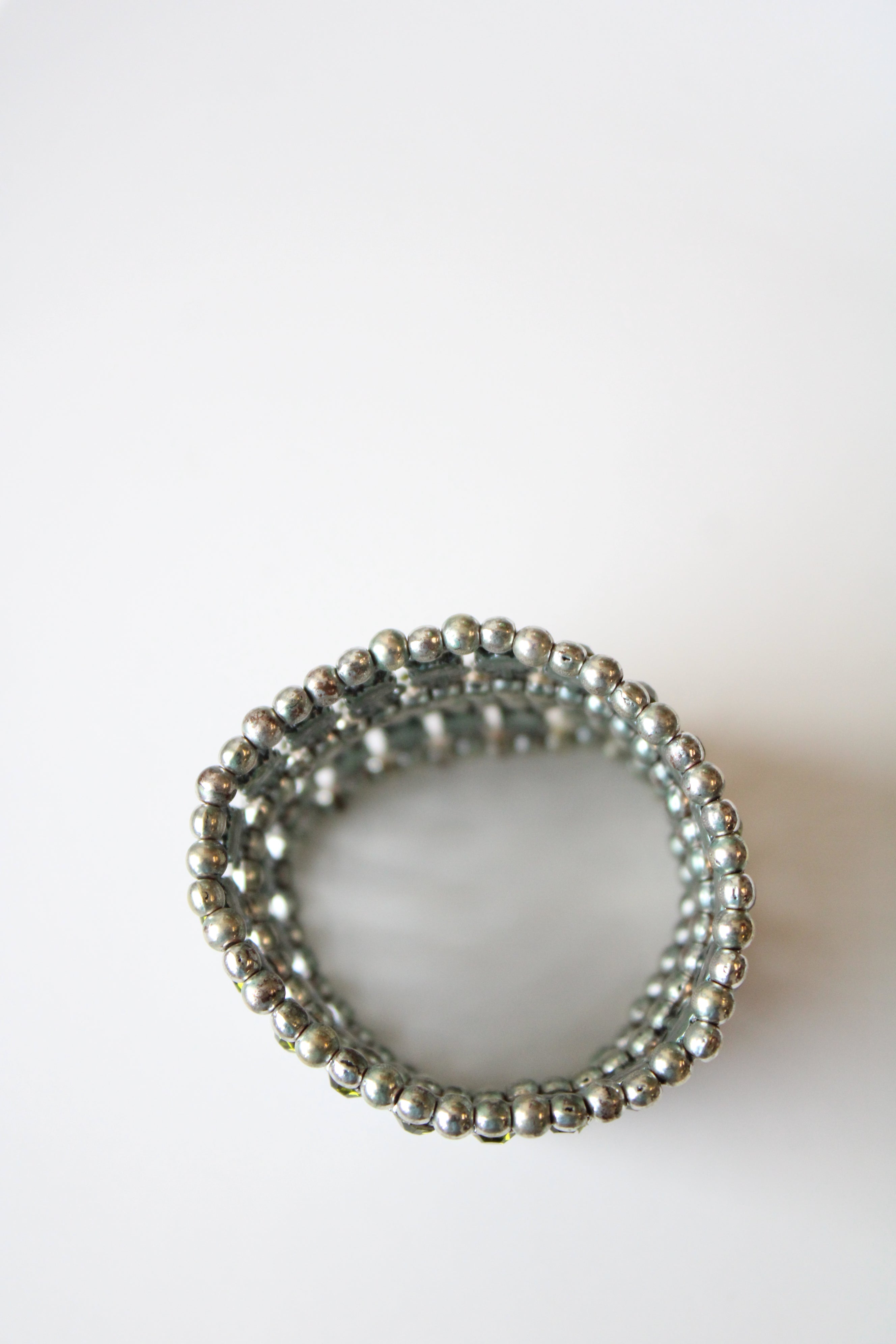 Multi-Layer Silver Green Rhinestone Stretch Bracelet