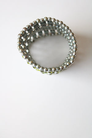 Multi-Layer Silver Green Rhinestone Stretch Bracelet