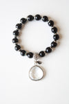 Chico's Black Beaded Cut Glass Pendant Bracelet