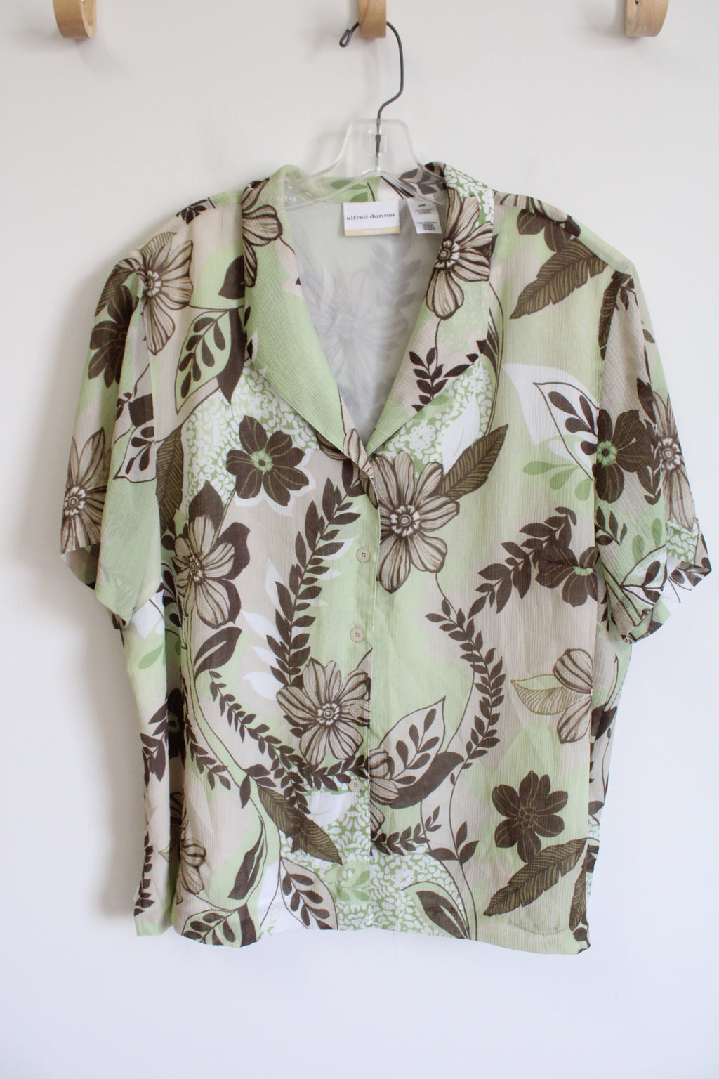 Alfred Dunner Brown & Green Floral Button Down Top | 20W