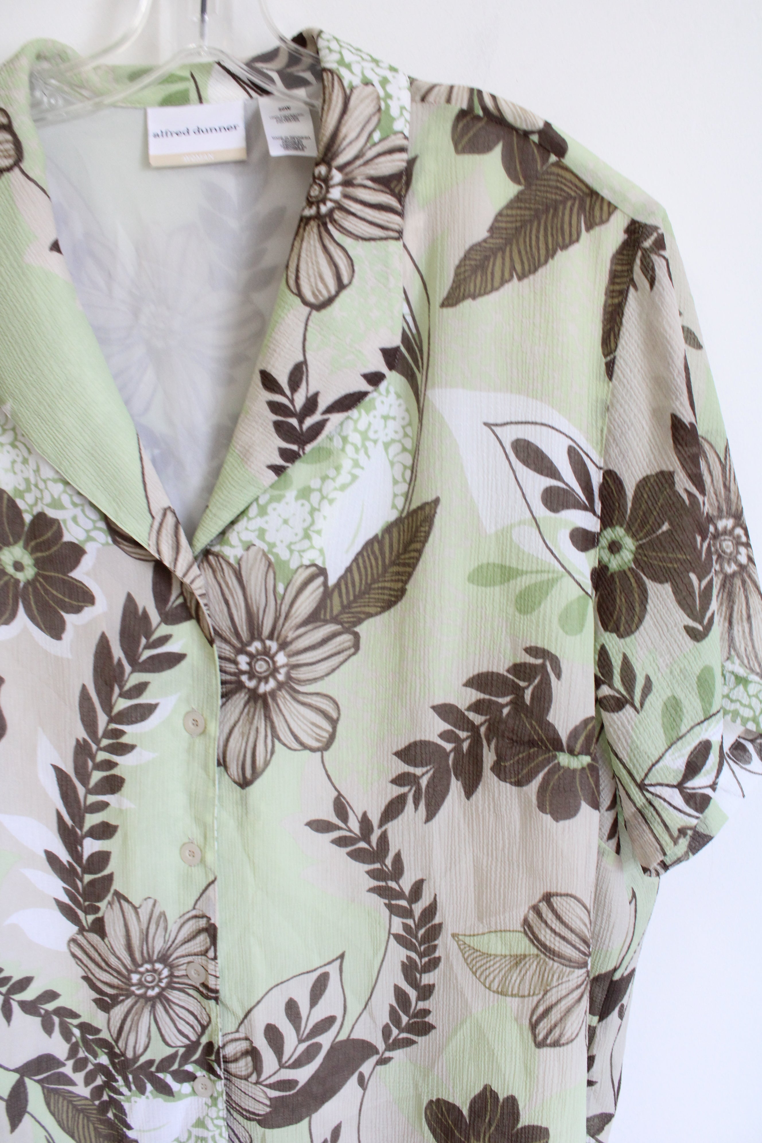 Alfred Dunner Brown & Green Floral Button Down Top | 20W