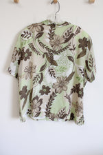 Alfred Dunner Brown & Green Floral Button Down Top | 20W