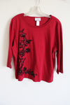 Alfred Dunner Black Stitched & Sequined Red Top | XL Petite