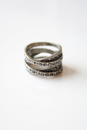 Silver Gray Rhinestone Ring | Size 7