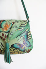 Anuschka Hand Painted Butterfly Green Leather Bag