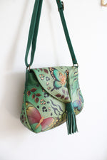 Anuschka Hand Painted Butterfly Green Leather Bag