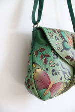 Anuschka Hand Painted Butterfly Green Leather Bag