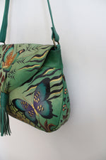 Anuschka Hand Painted Butterfly Green Leather Bag