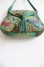 Anuschka Hand Painted Butterfly Green Leather Bag