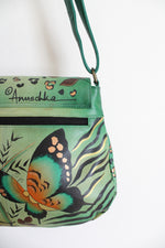 Anuschka Hand Painted Butterfly Green Leather Bag