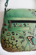 Anuschka Hand Painted Butterfly Green Leather Bag