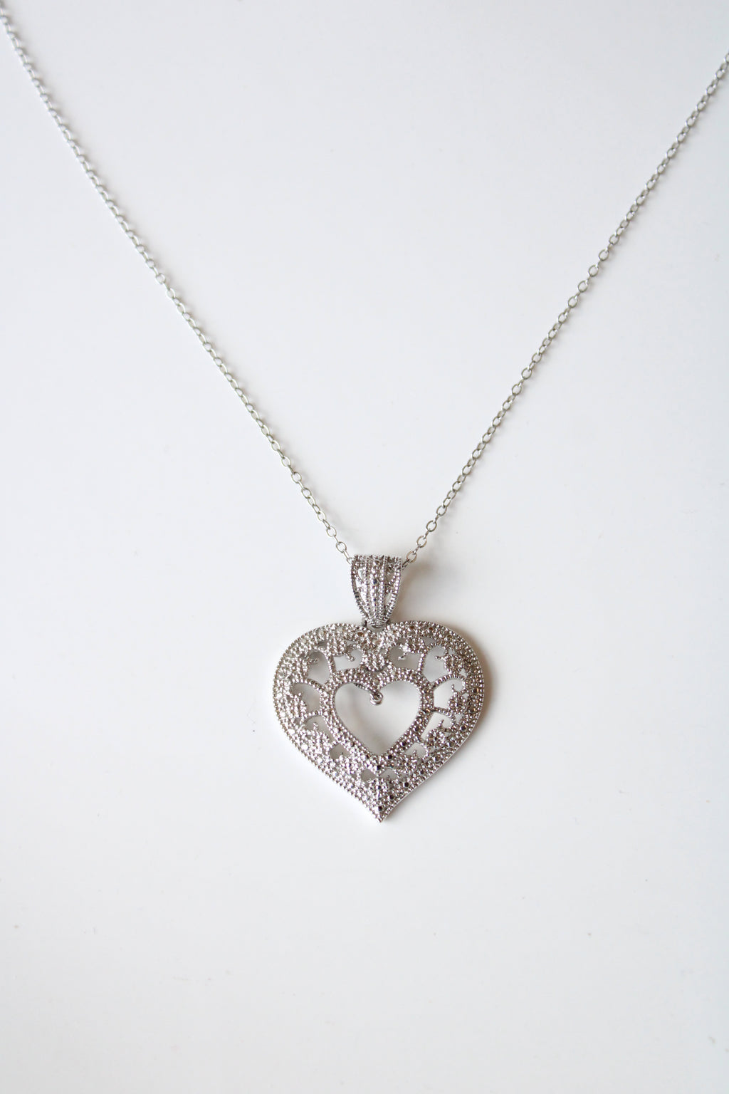 Pave Heart Sterling Silver Necklace