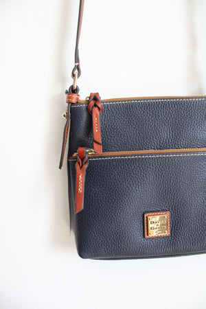 NEW Dooney & Bourke Blue Pebble Leather Letter Carrier Crossbody Bag